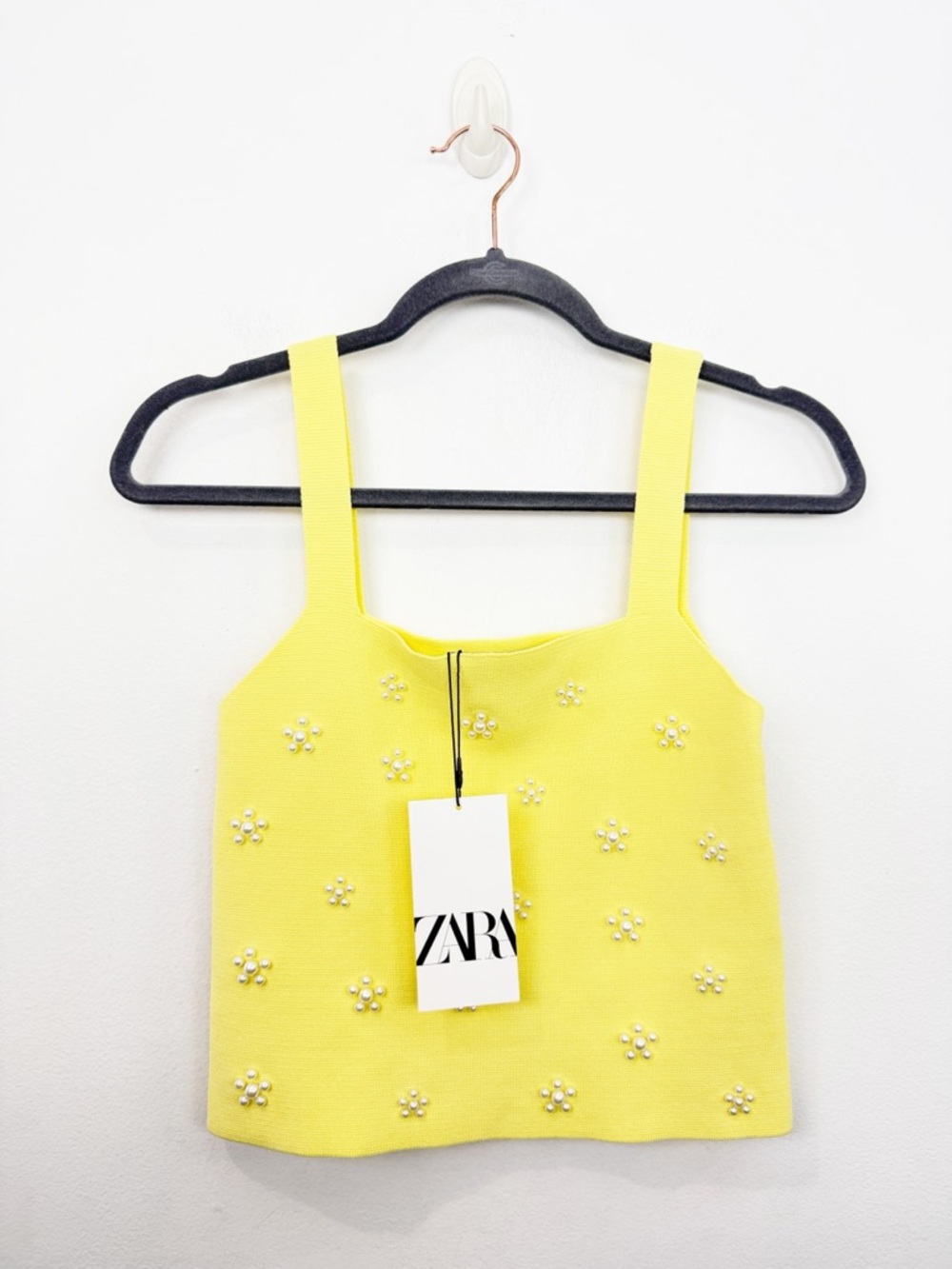 Zara Yellow Knit Pearl Tank Top Size Small NWT